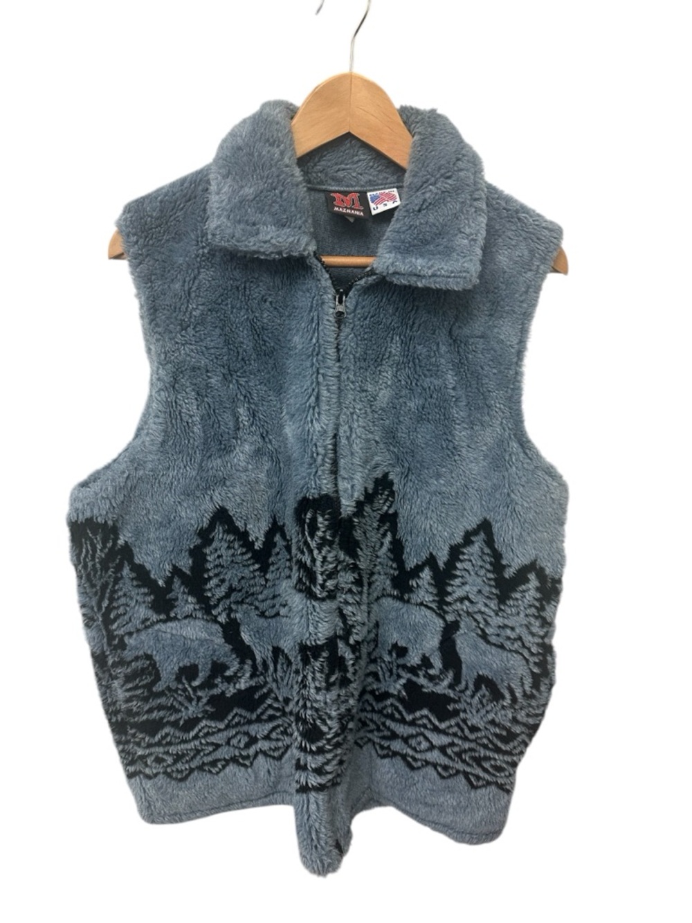 Vintage Mazmania Fleece Vest Size XL Wolf Nature Wildlife Southwestern Unisex